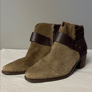 Nicole “Lesly” Suede & Leather Two-Tone Ankle Boots 7.5M